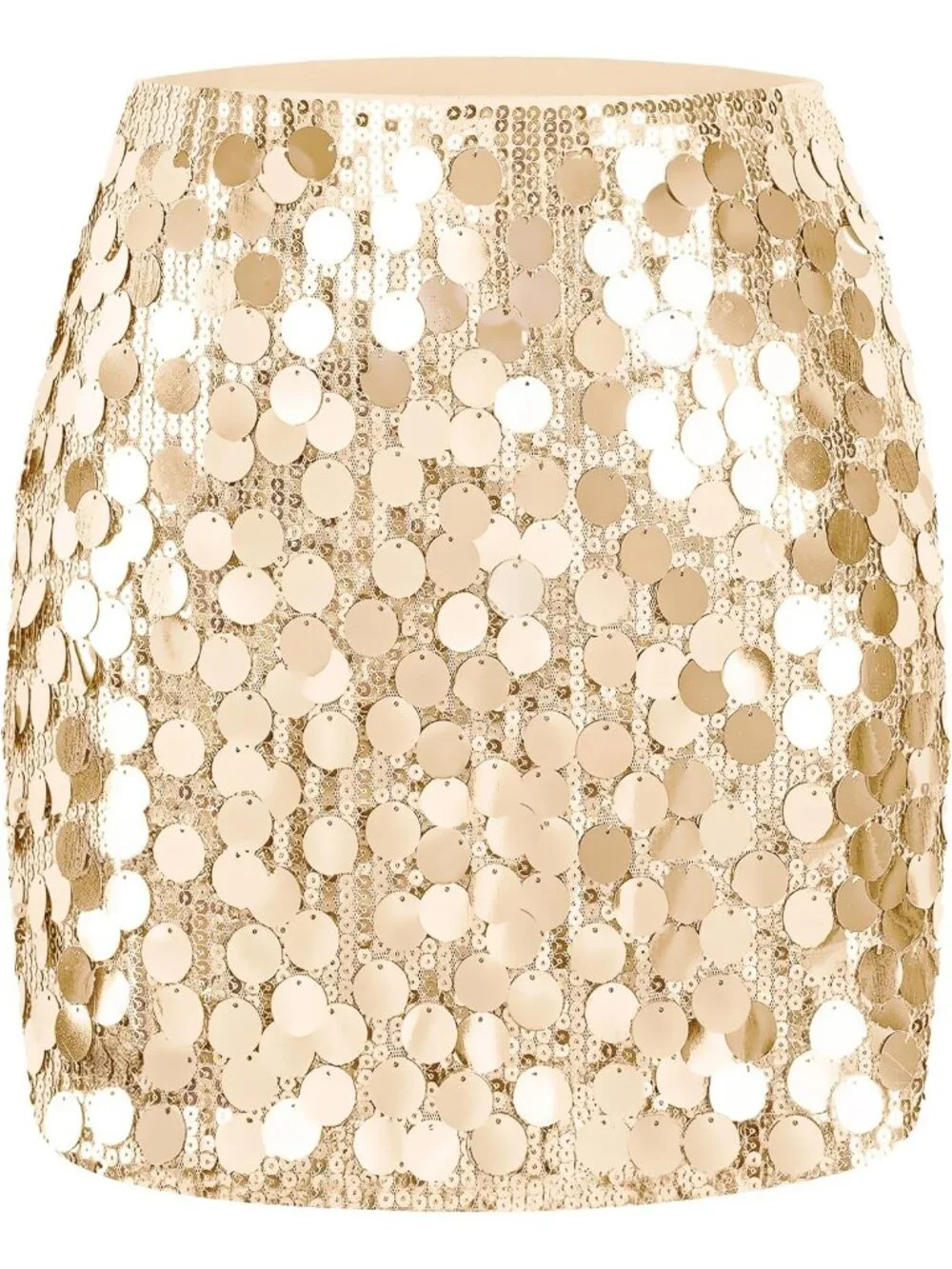 Women's Large Sequin Sparkle High Waist Bodycon Stretchy Champagne Mini Skirt